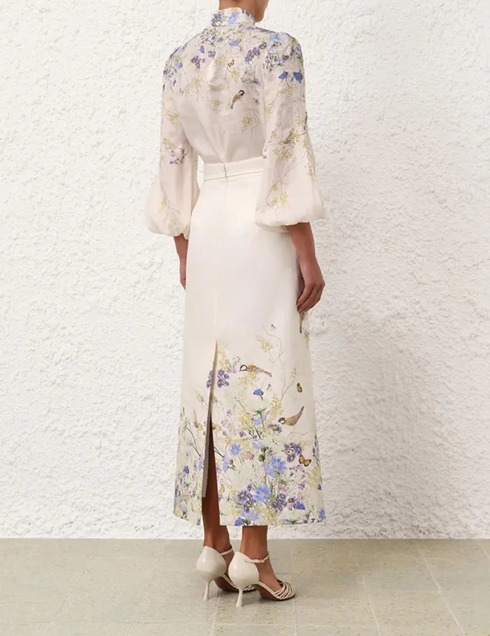 Zimmermann Clothing Harmony Pencil Midi Skirt Citrus Butterflies 8211 Women
