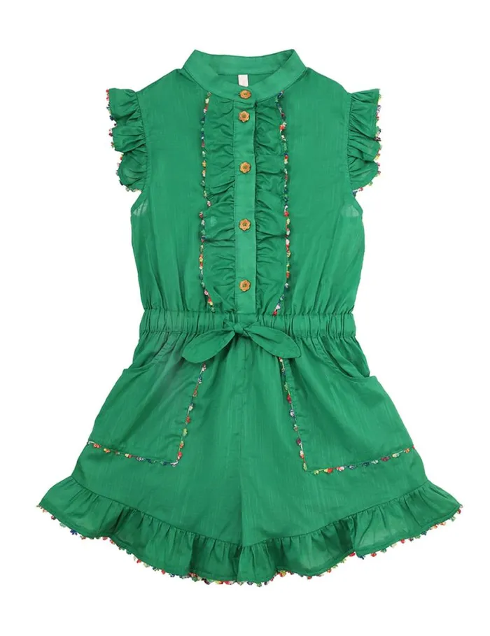 Zimmermann Clothing Junie Frill Playsuit Green 8211 Kids