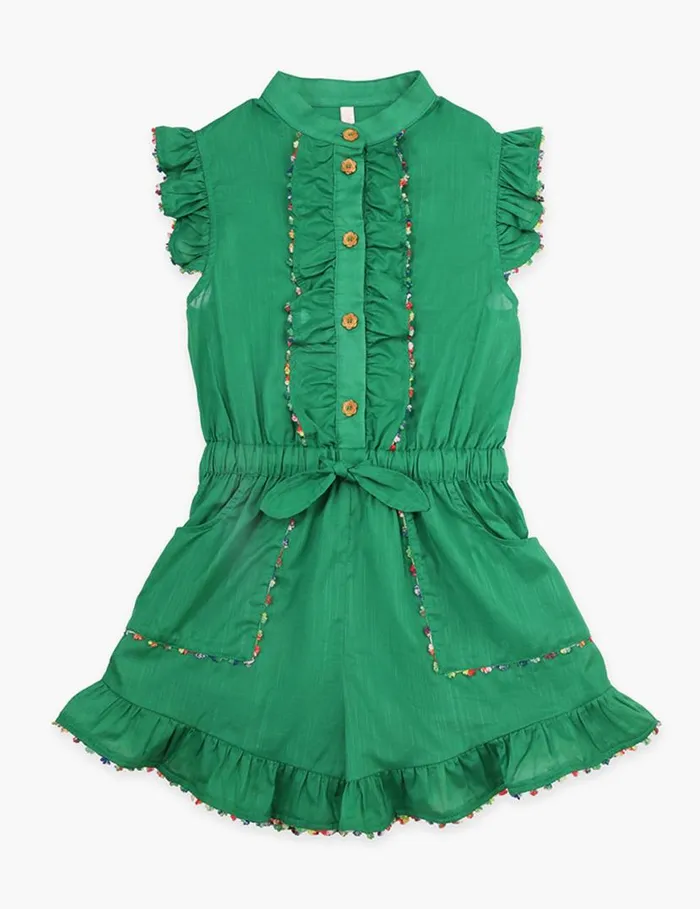 Zimmermann Clothing Junie Frill Playsuit Green 8211 Kids