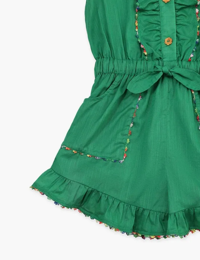 Zimmermann Clothing Junie Frill Playsuit Green 8211 Kids