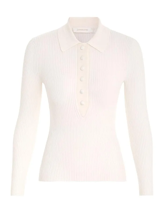 Zimmermann Clothing Knit Polo Top Parchment 8211 Women