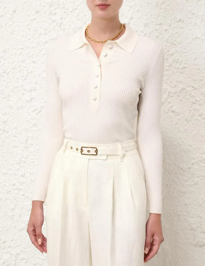 Zimmermann Clothing Knit Polo Top Parchment 8211 Women
