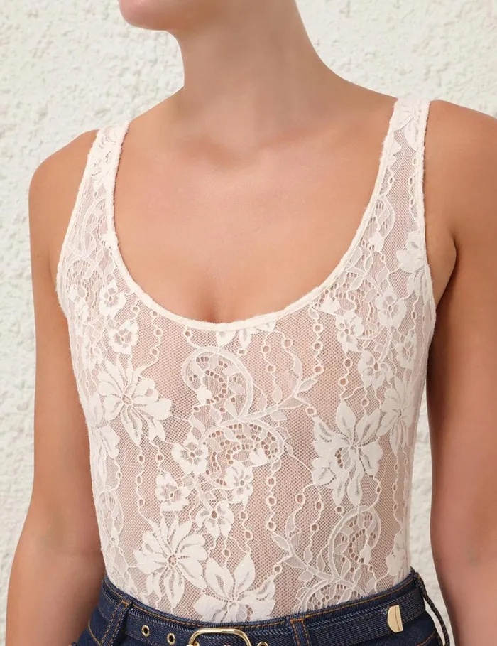 Zimmermann Clothing Lace Scoop Bodysuit Cream 8211 Women