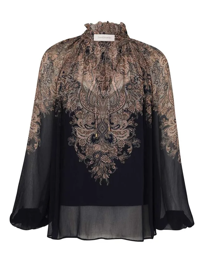 Zimmermann Clothing Natura Billow Blouse Navy Paisley 8211 Women