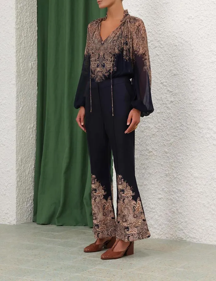 Zimmermann Clothing Natura Billow Blouse Navy Paisley 8211 Women