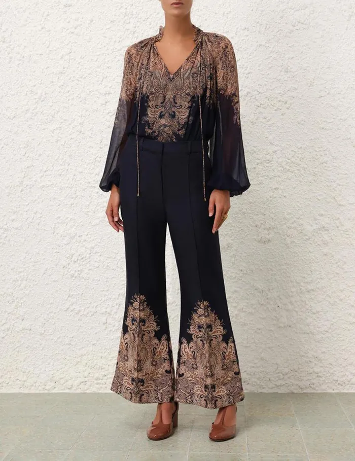 Zimmermann Clothing Natura Billow Blouse Navy Paisley 8211 Women