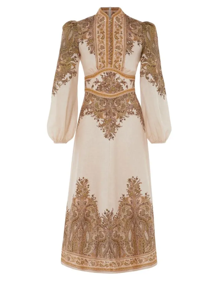 Zimmermann Clothing Natura Buttoned Midi Dress Khaki Paisley 8211 Women