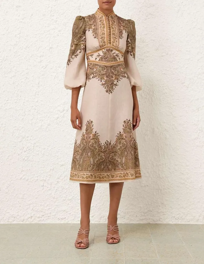 Zimmermann Clothing Natura Buttoned Midi Dress Khaki Paisley 8211 Women