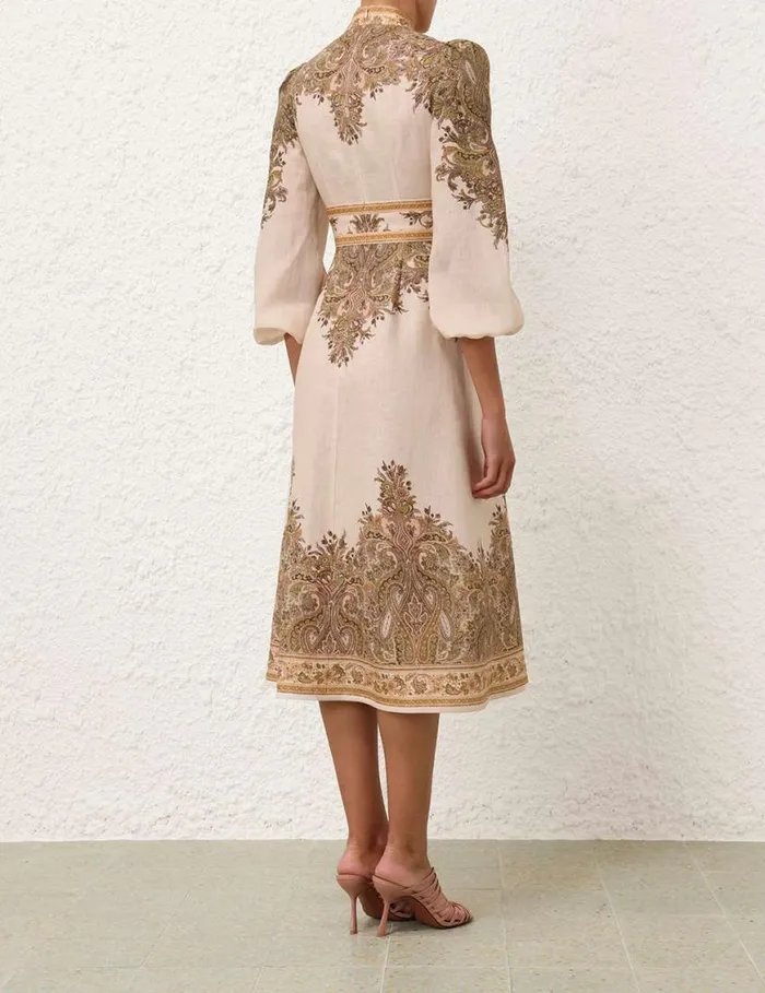 Zimmermann Clothing Natura Buttoned Midi Dress Khaki Paisley 8211 Women