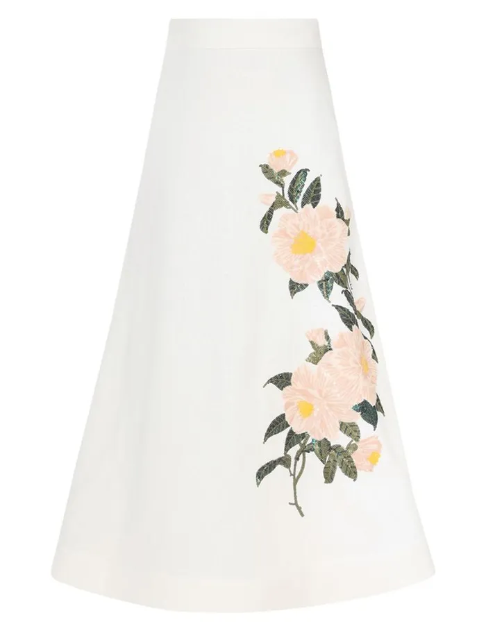 Zimmermann Clothing Natura Flare Skirt Ivory Camellia 8211 Women
