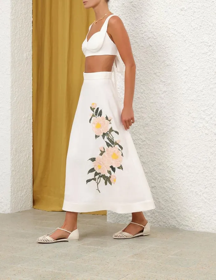 Zimmermann Clothing Natura Flare Skirt Ivory Camellia 8211 Women