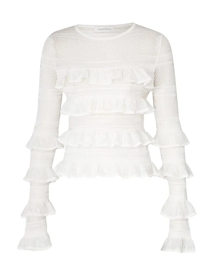 Zimmermann Clothing Natura Frill Top Parchment 8211 Women