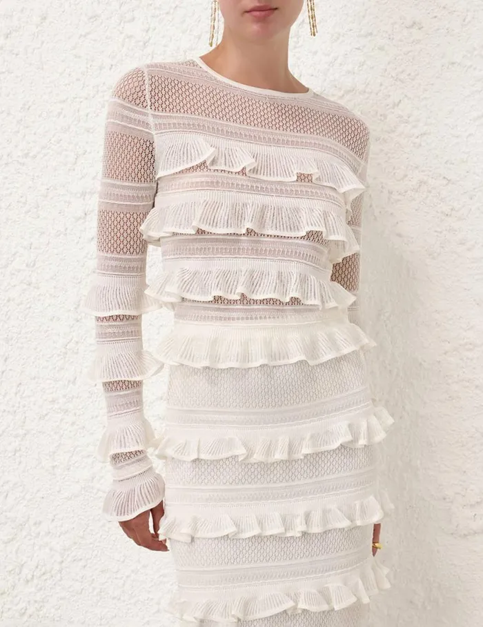 Zimmermann Clothing Natura Frill Top Parchment 8211 Women