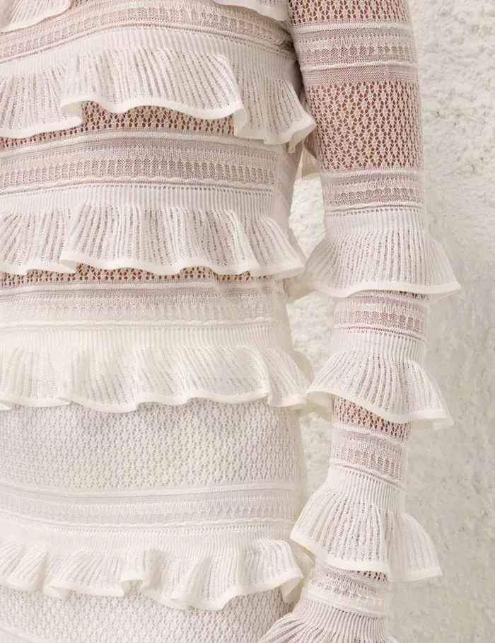 Zimmermann Clothing Natura Frill Top Parchment 8211 Women