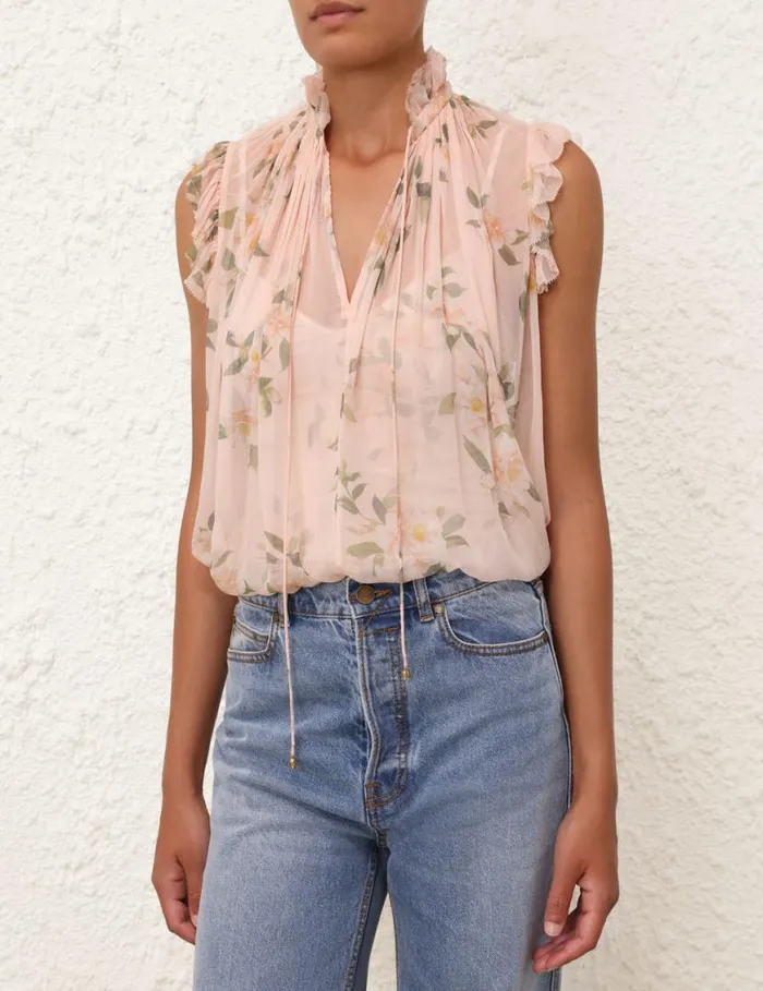 Zimmermann Clothing Natura Frilled Tank Coral Camellia 8211 Women
