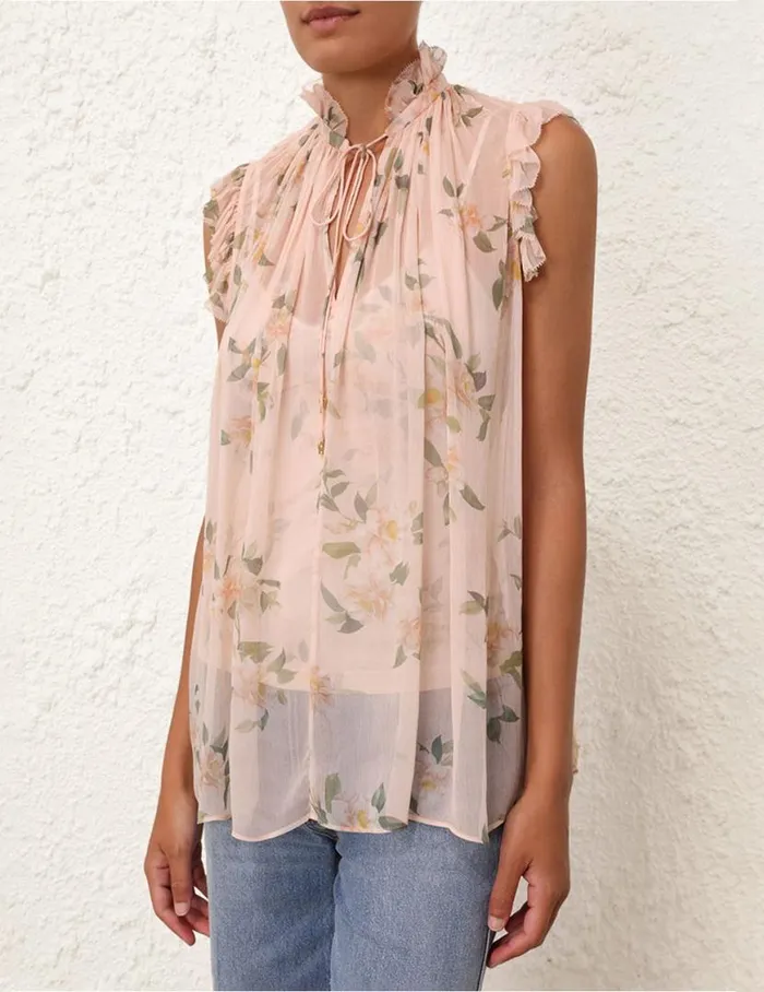 Zimmermann Clothing Natura Frilled Tank Coral Camellia 8211 Women