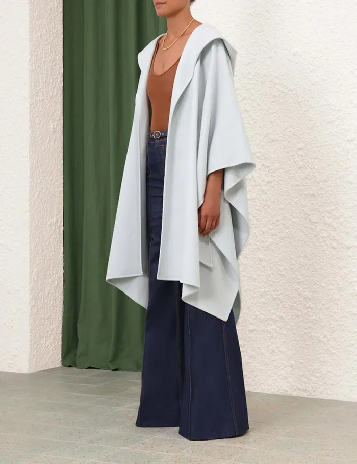 Zimmermann Clothing Natura Hooded Wool Cape Mint 8211 Women
