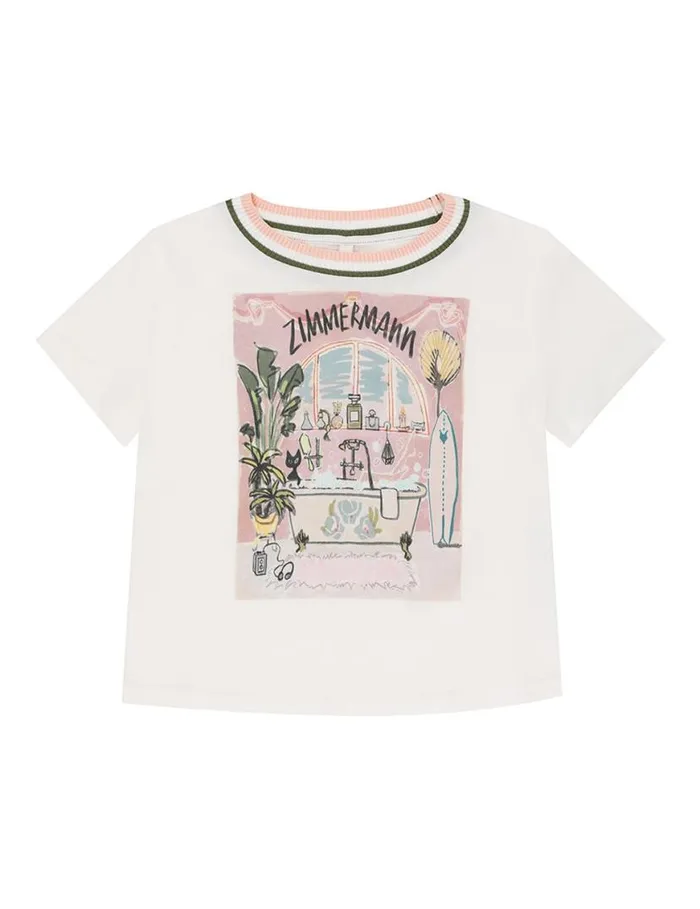 Zimmermann Clothing Ottie Printed Kids Tee Ivory 8211 Kids