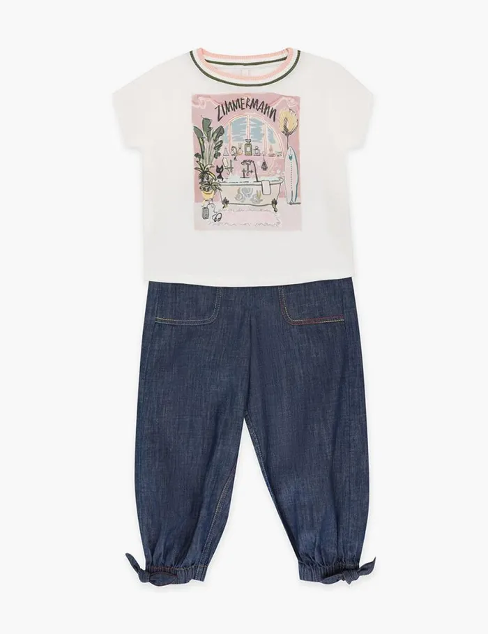 Zimmermann Clothing Ottie Printed Kids Tee Ivory 8211 Kids