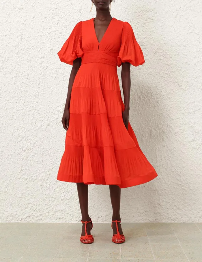 Zimmermann Clothing Pleated Midi Dress Tomato 8211 Women