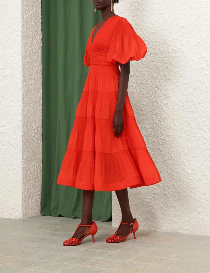 Zimmermann Clothing Pleated Midi Dress Tomato 8211 Women