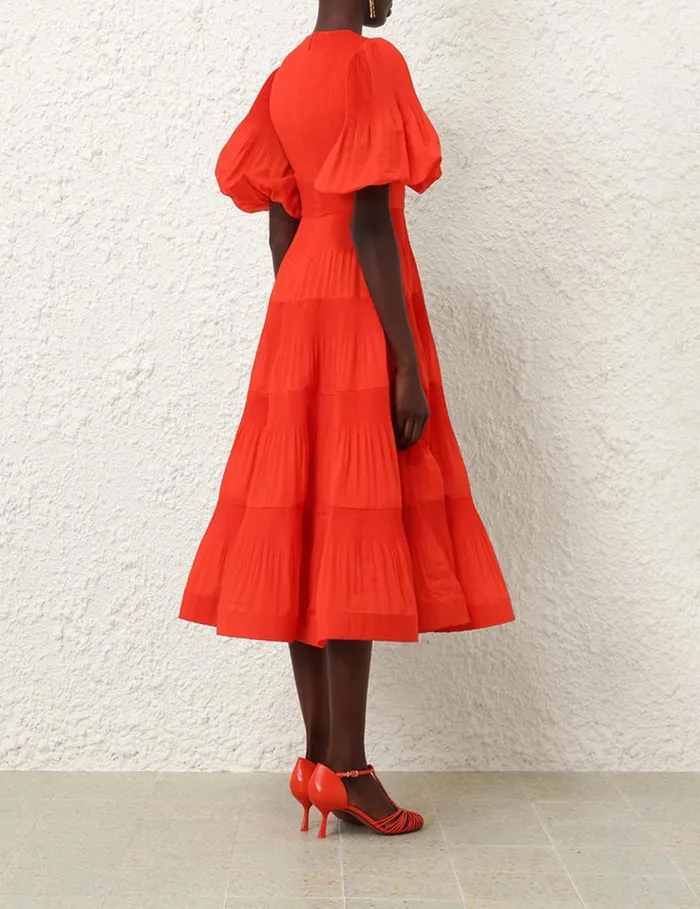 Zimmermann Clothing Pleated Midi Dress Tomato 8211 Women