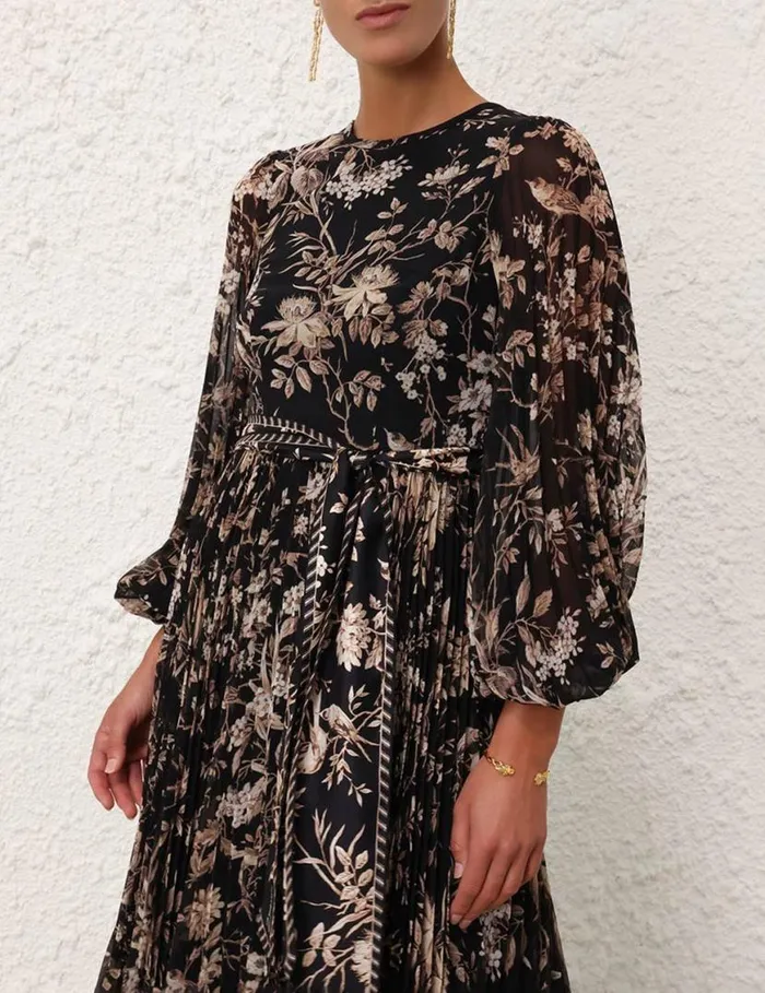 Zimmermann Clothing Sunray Long Sleeve Midi Black Mockingbird 8211 Women