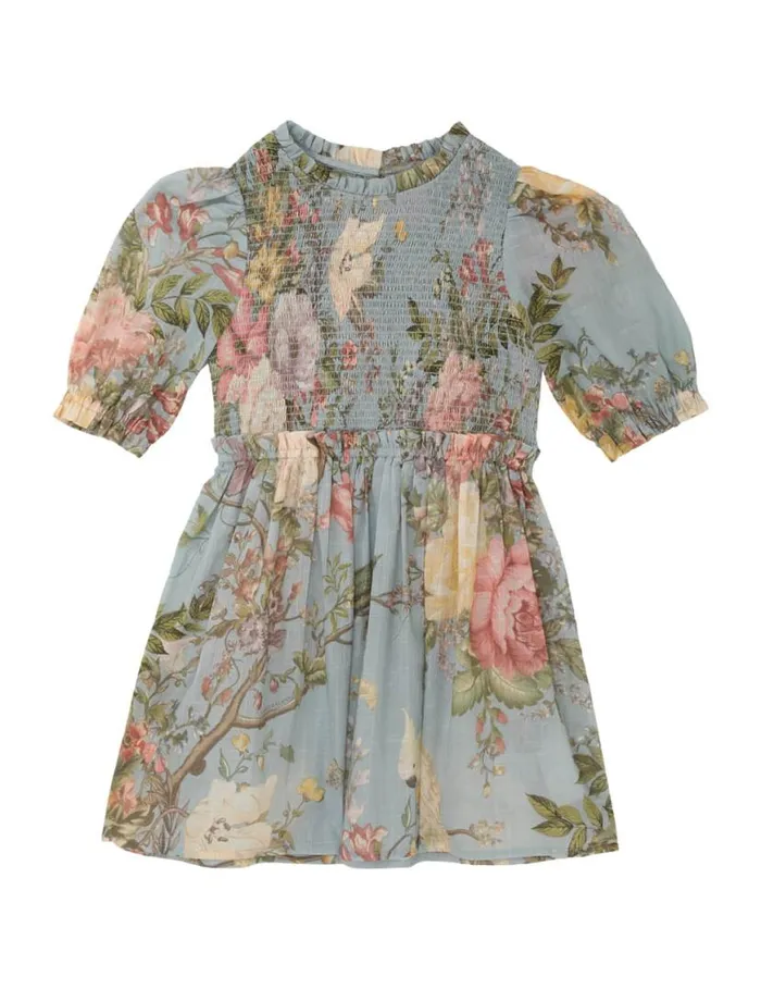 Zimmermann Clothing Waverly Puff Sleeve Dress Blue Floral 8211 Kids