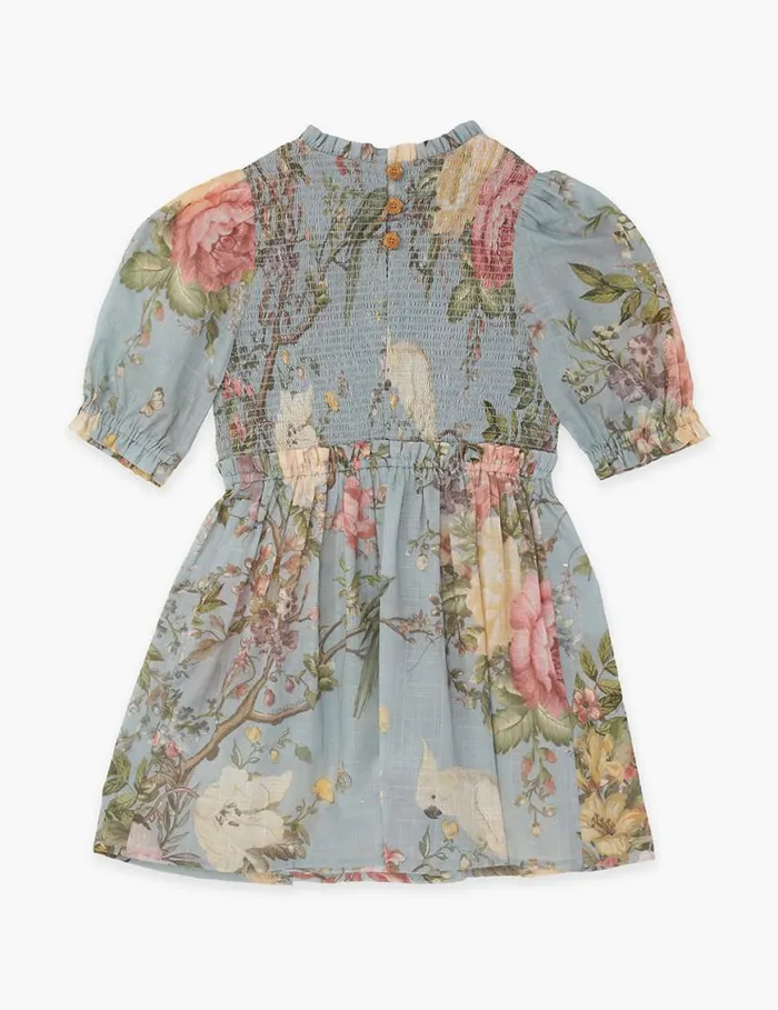 Zimmermann Clothing Waverly Puff Sleeve Dress Blue Floral 8211 Kids
