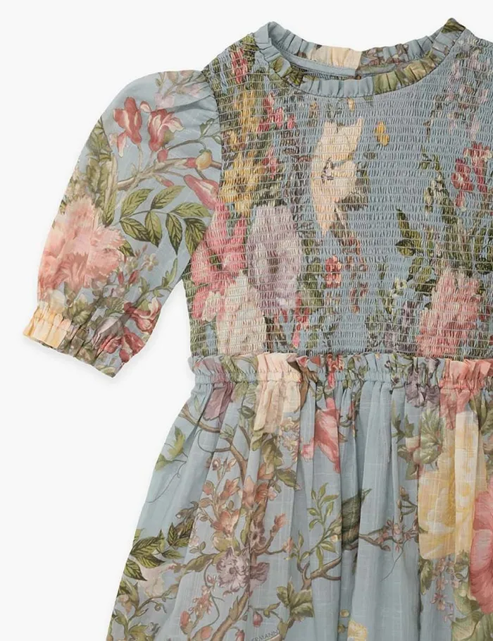 Zimmermann Clothing Waverly Puff Sleeve Dress Blue Floral 8211 Kids