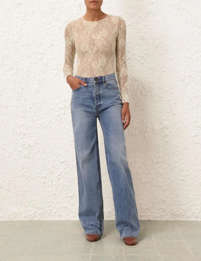Zimmermann Clothing Wide Straight Jean Poseidon Blue 8211 Women
