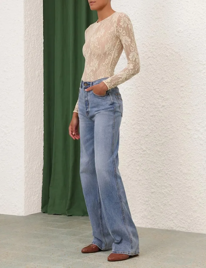 Zimmermann Clothing Wide Straight Jean Poseidon Blue 8211 Women