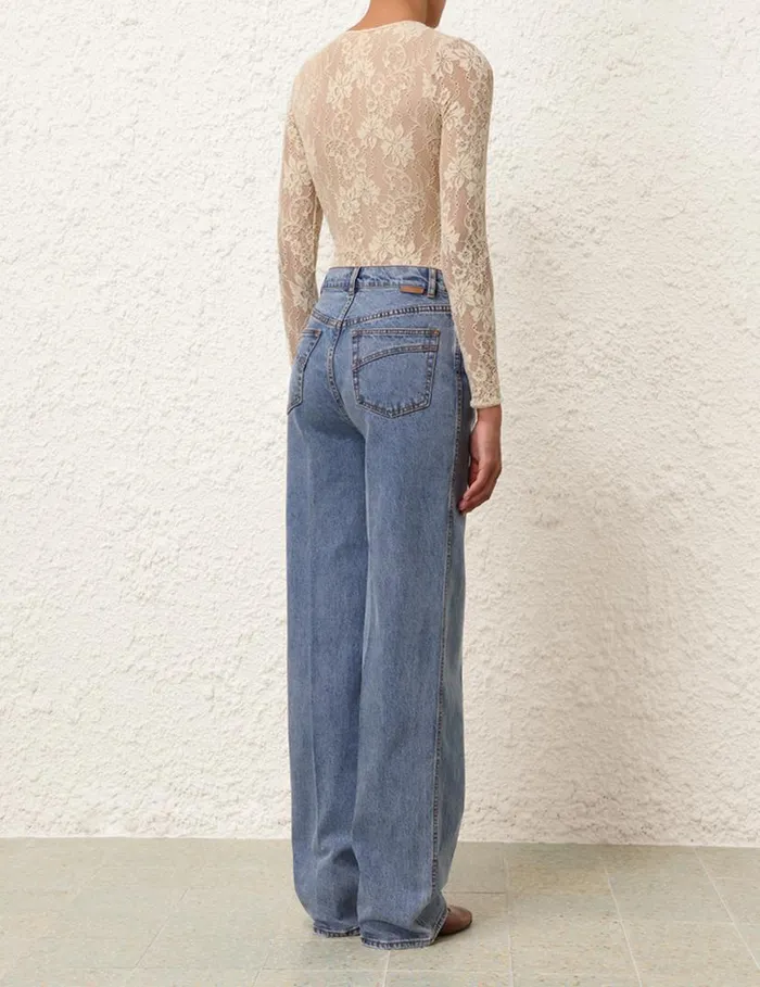 Zimmermann Clothing Wide Straight Jean Poseidon Blue 8211 Women
