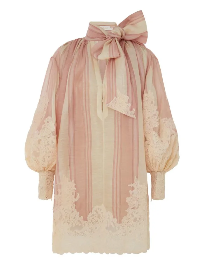 Zimmermann Dresses Natura Lace Edge Tie Mini Pinkcream Stripe 8211 Women