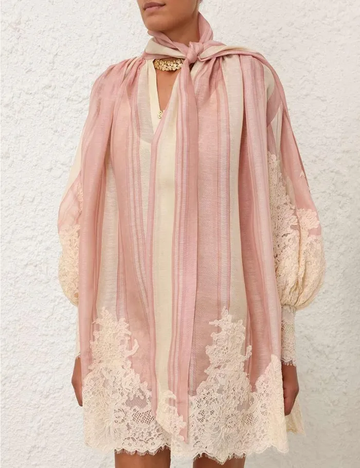 Zimmermann Dresses Natura Lace Edge Tie Mini Pinkcream Stripe 8211 Women