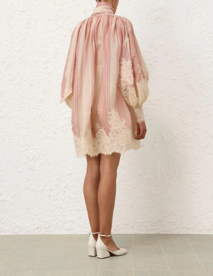 Zimmermann Dresses Natura Lace Edge Tie Mini Pinkcream Stripe 8211 Women