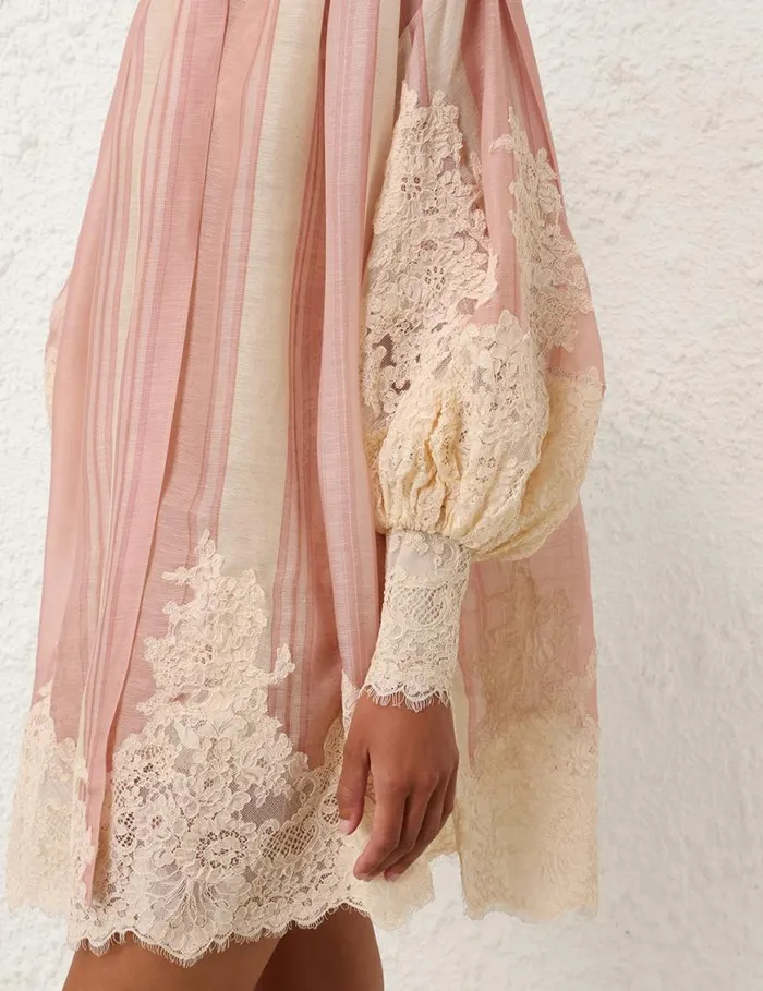 Zimmermann Dresses Natura Lace Edge Tie Mini Pinkcream Stripe 8211 Women
