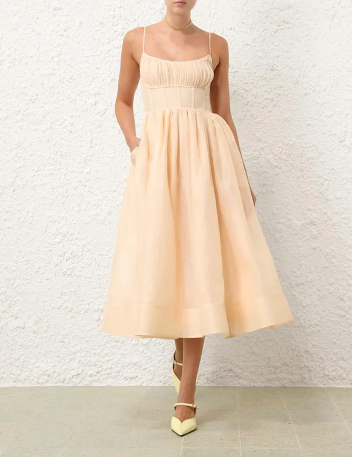 Zimmermann Dresses Natura Ruched Midi Dress Light Peach 8211 Women