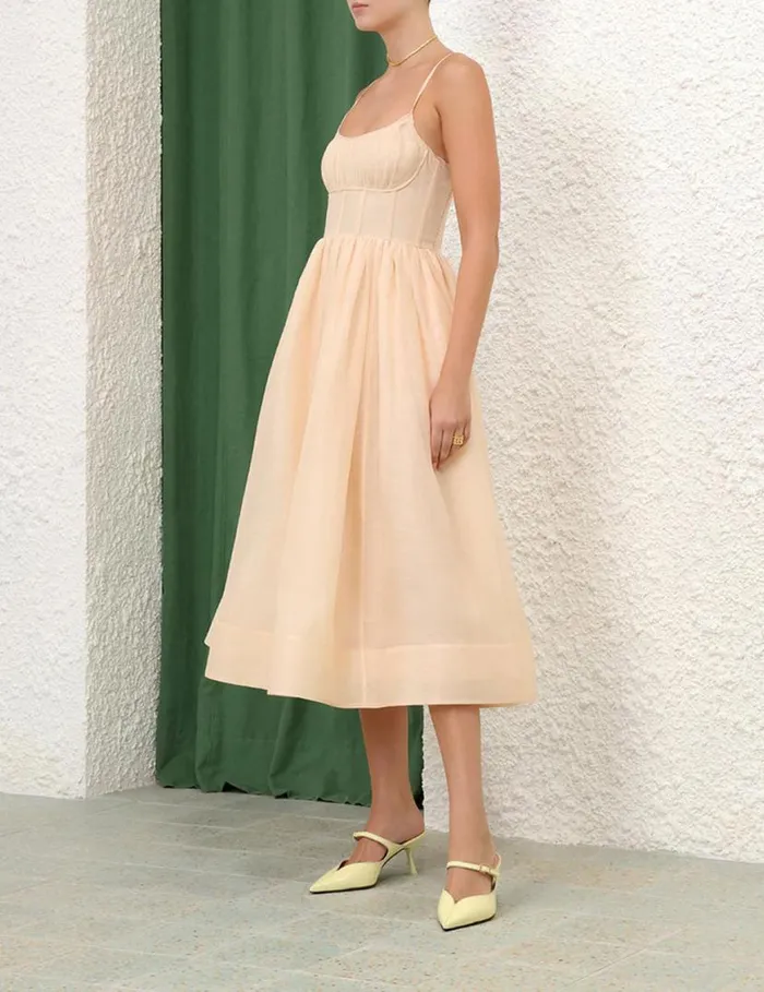 Zimmermann Dresses Natura Ruched Midi Dress Light Peach 8211 Women