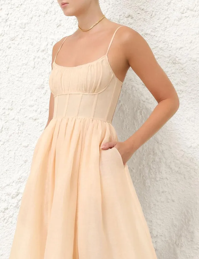 Zimmermann Dresses Natura Ruched Midi Dress Light Peach 8211 Women
