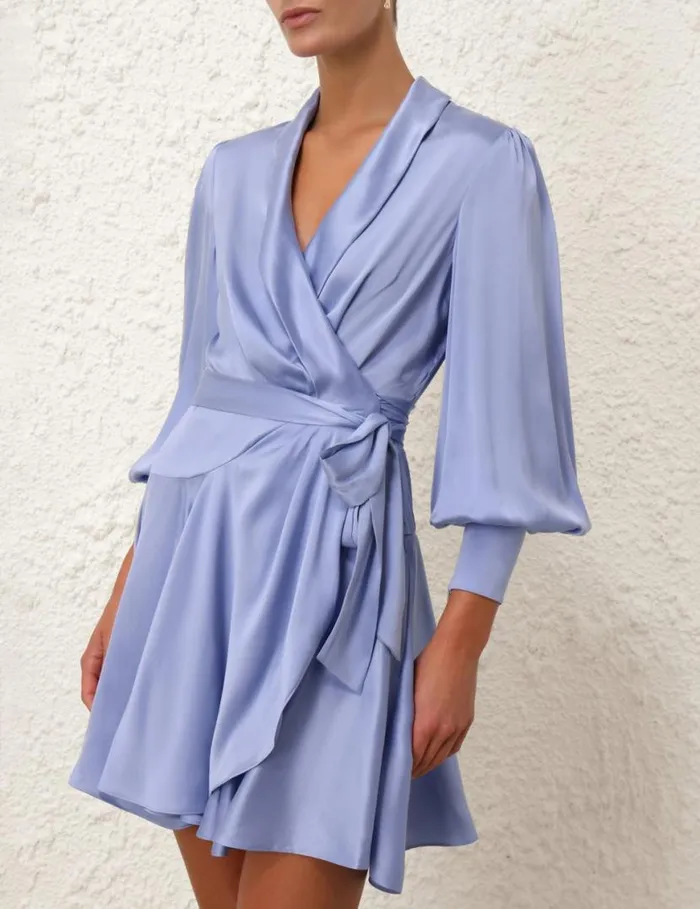 Zimmermann Dresses Silk Wrap Mini Dress Hydrangea 8211 Women