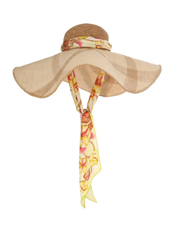 Zimmermann Hats Straw and Printed Silk Sunhat Yellow Hibiscus 8211 Women