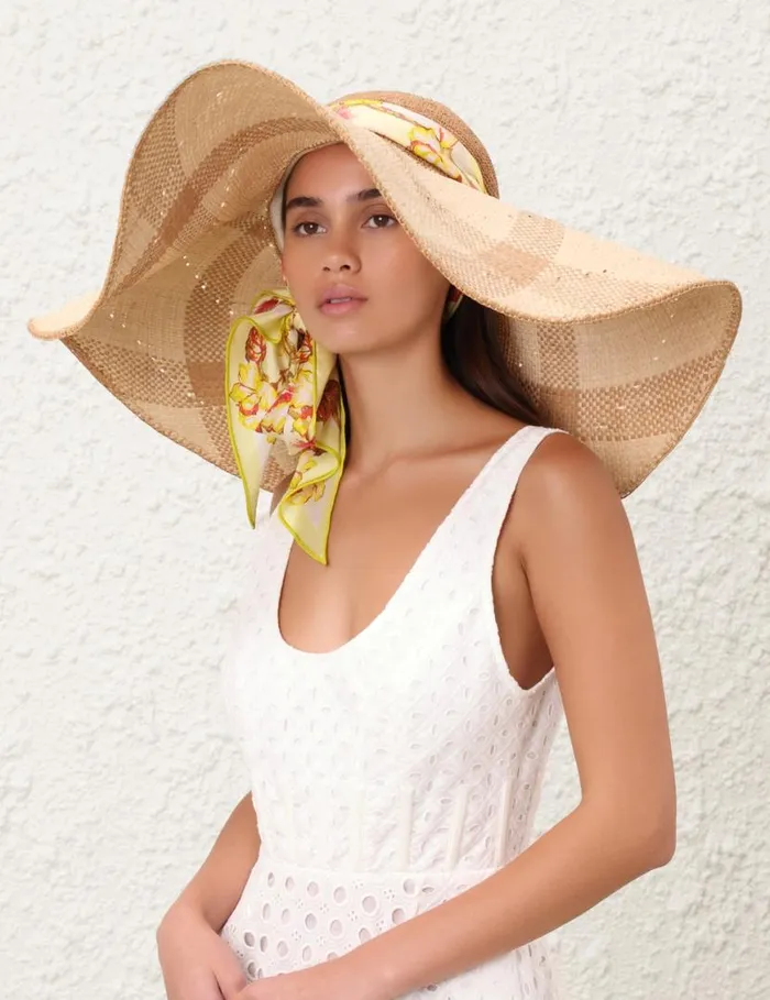 Zimmermann Hats Straw and Printed Silk Sunhat Yellow Hibiscus 8211 Women
