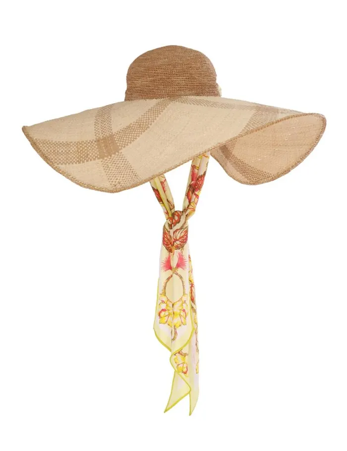 Zimmermann Hats Straw and Printed Silk Sunhat Yellow Hibiscus 8211 Women