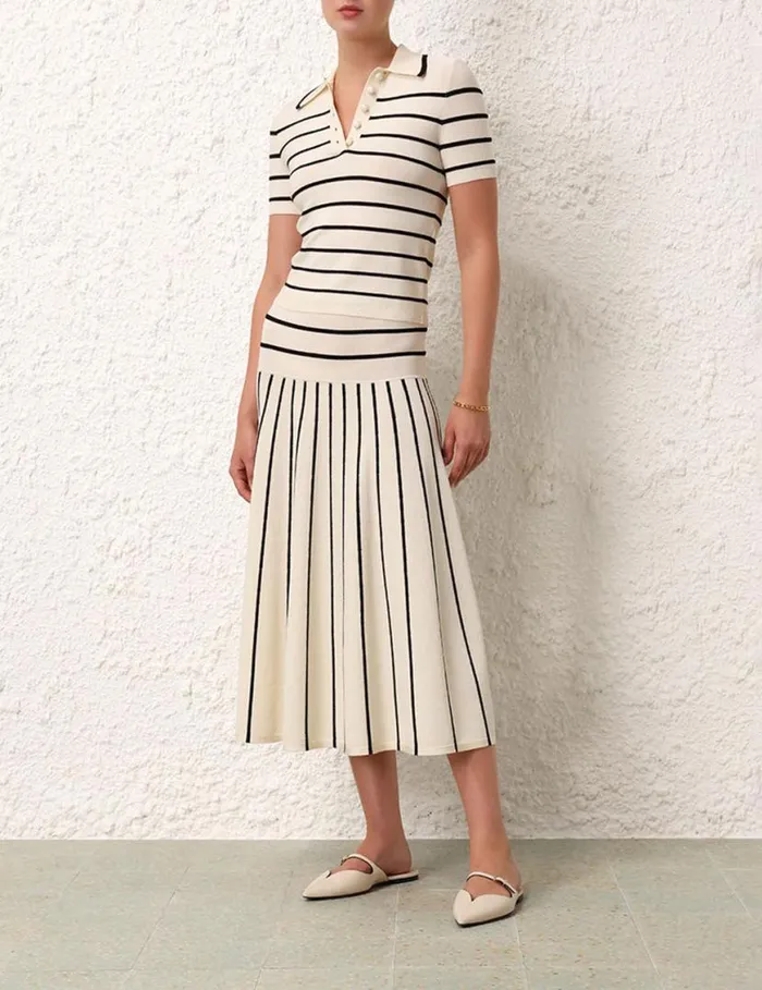 Zimmermann Knitwear Matchmaker Knit Stripe Skirt Creamblack 8211 Women