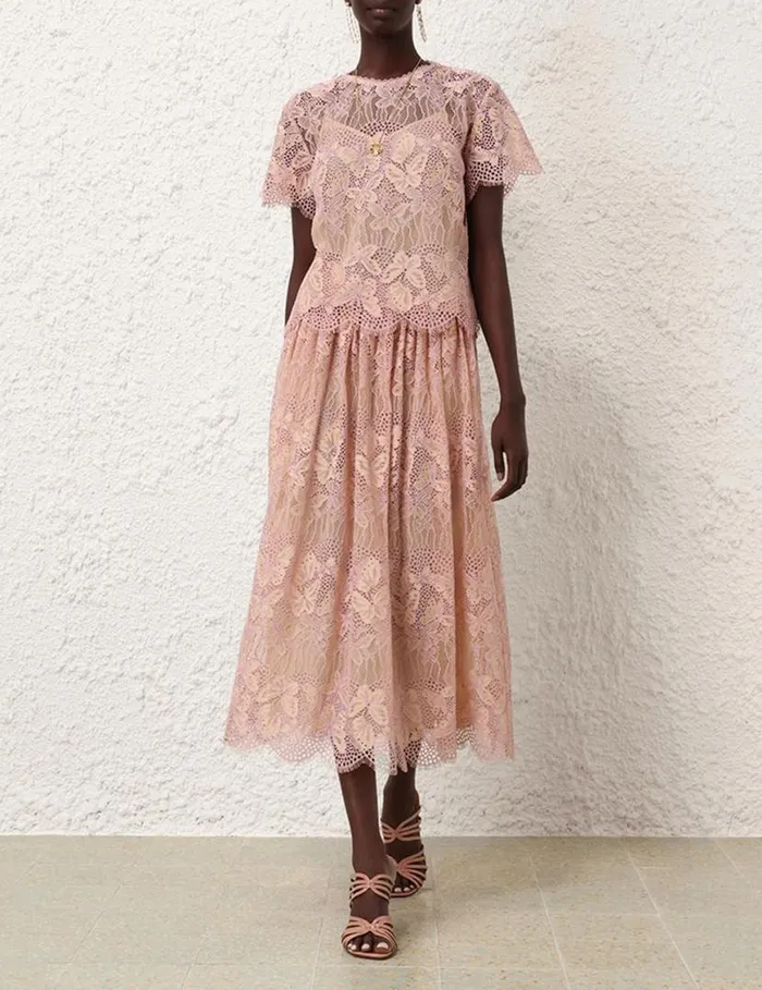 Zimmermann Skirts Harmony Lace Midi Skirt Orchid 8211 Women