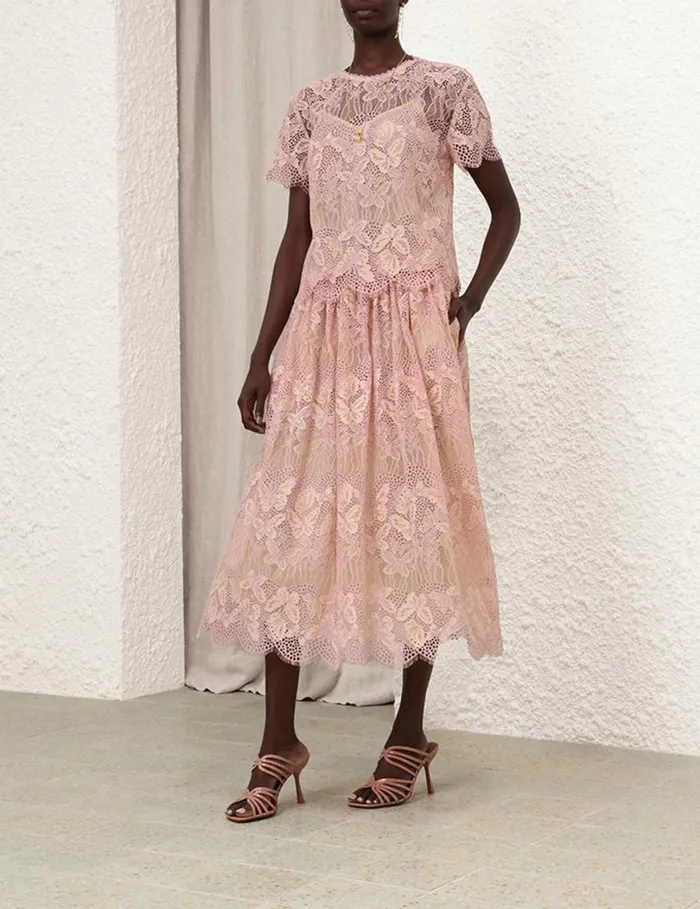 Zimmermann Skirts Harmony Lace Midi Skirt Orchid 8211 Women