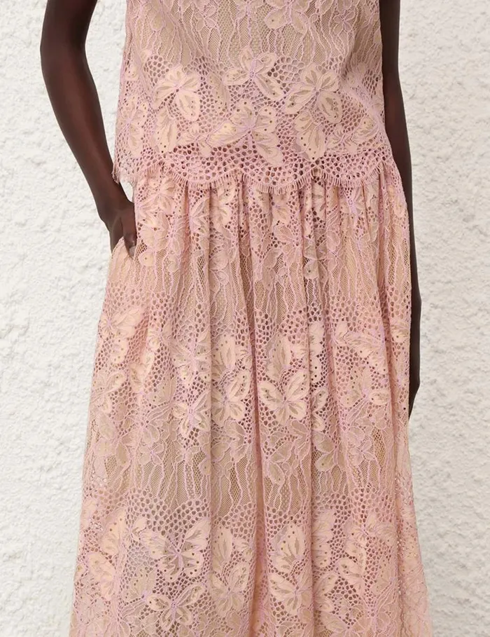 Zimmermann Skirts Harmony Lace Midi Skirt Orchid 8211 Women