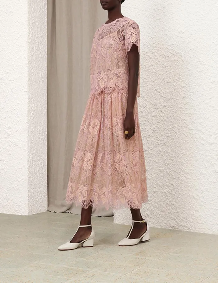 Zimmermann Skirts Harmony Lace Midi Skirt Orchid 8211 Women