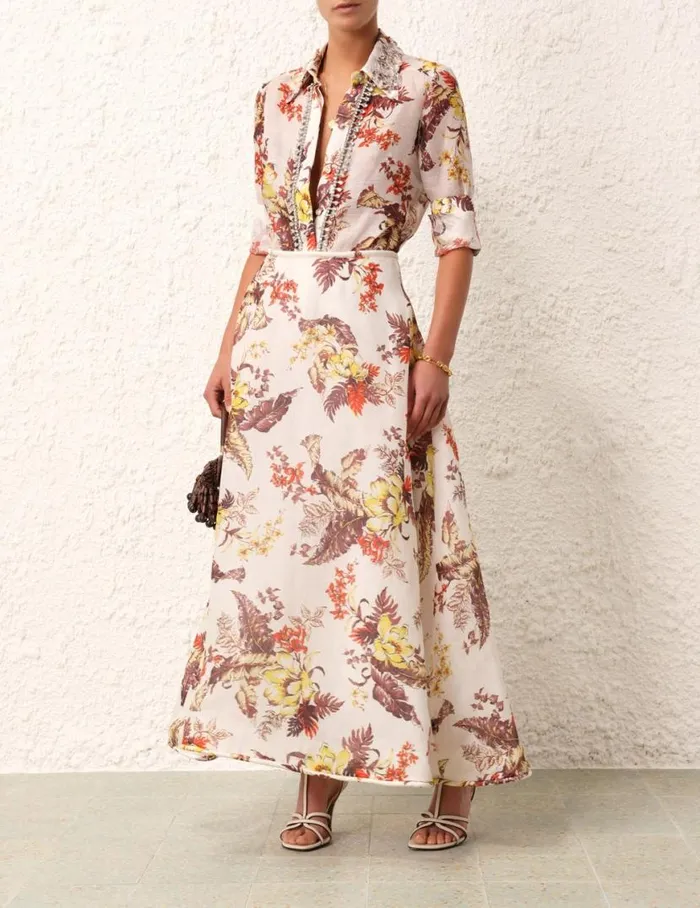 Zimmermann Skirts Matchmaker Floral Flare Skirt Ivory Tropical Floral 8211 Women
